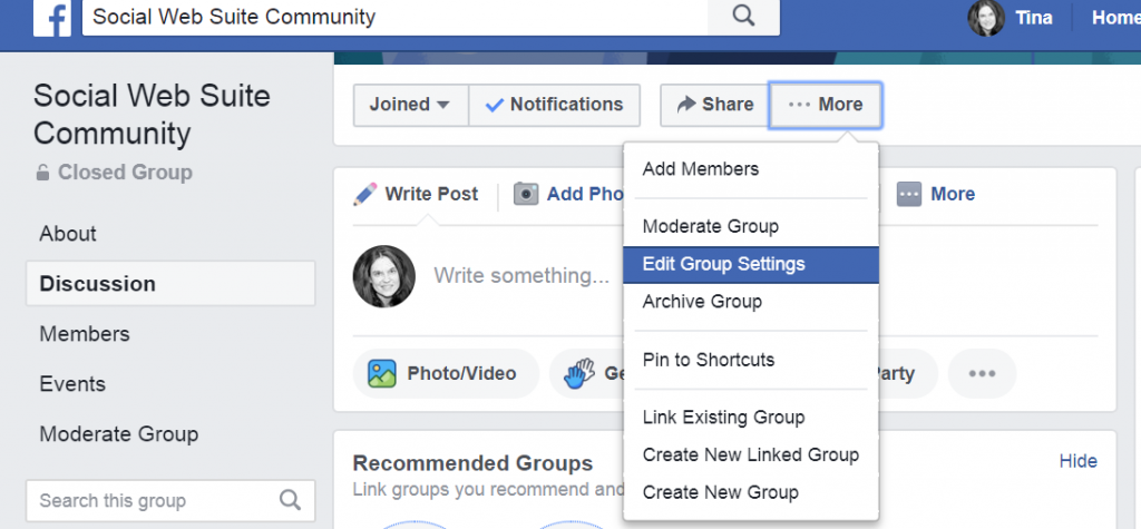 Edit group settings Facebook